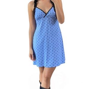 Apt.9 size small blue mini slip dress black polka dots sleeveless lace on back